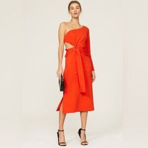 ALEXIS Dress Size Medium Red Royale Midi One Shoulder Draped Evening Cutout